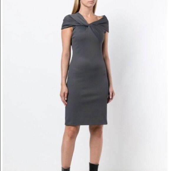 NWT Helmut Lang gray twist rib fitted body con dress with pencil skirt size XS - Picture 1 of 16
